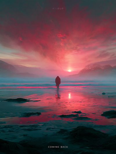 Coming Back Sunset Landscape Poster.