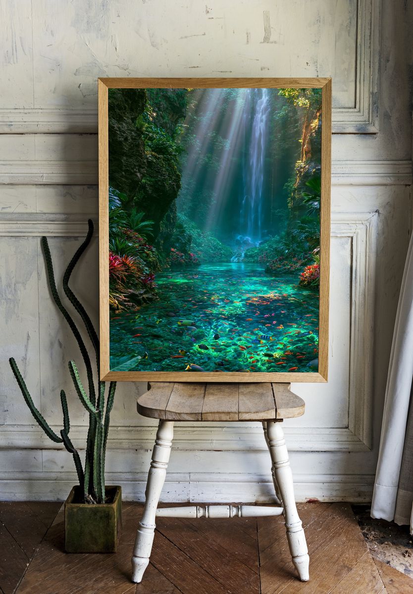 Tropical Waterfall Lagoon Poster. room preview