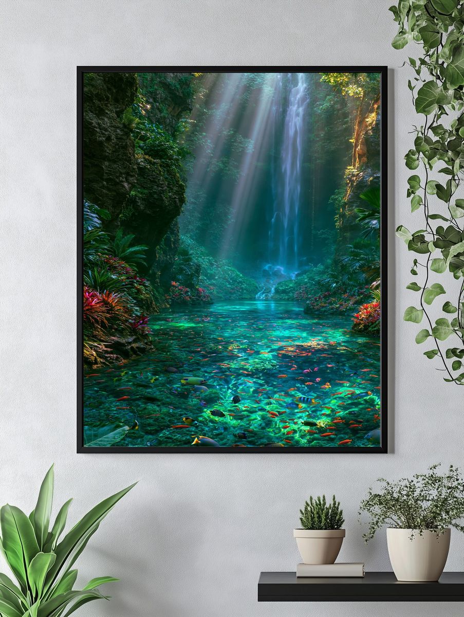 Tropical Waterfall Lagoon Poster. — room view 4