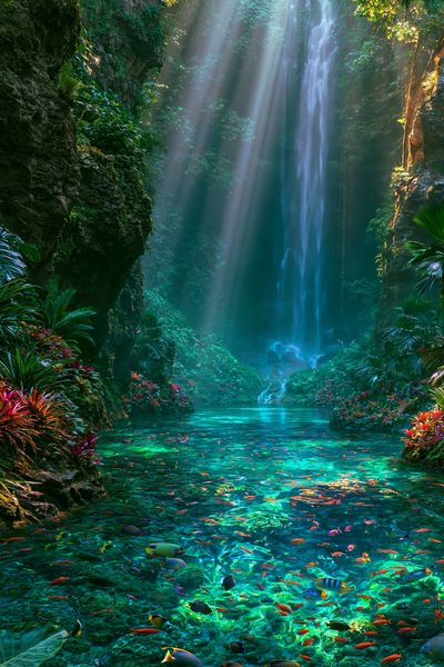 Tropical Waterfall Lagoon Poster. poster