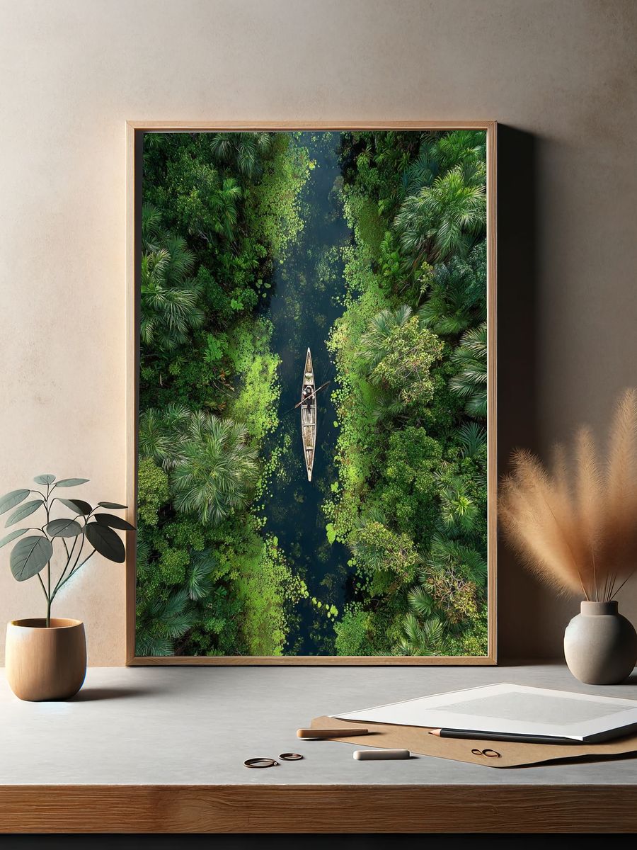 Serene Jungle River — Nature Print. — room view 2