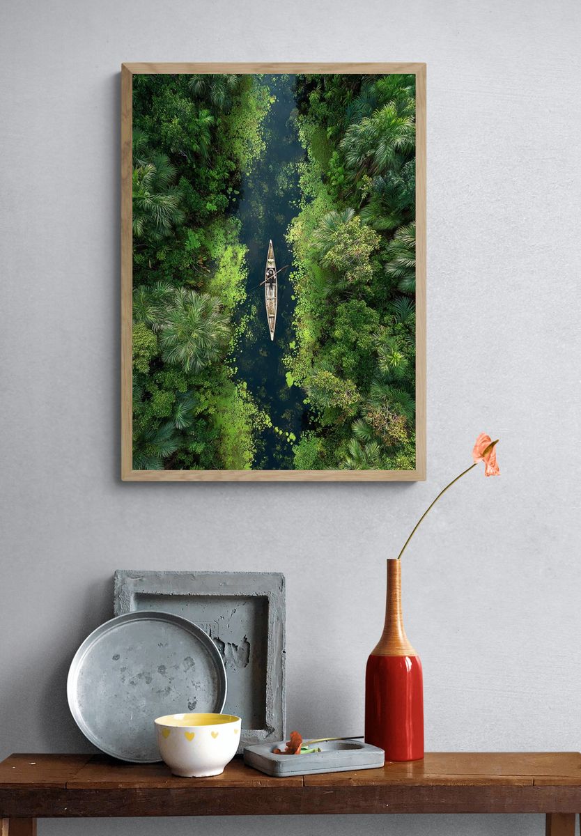 Serene Jungle River — Nature Print. — room view 3