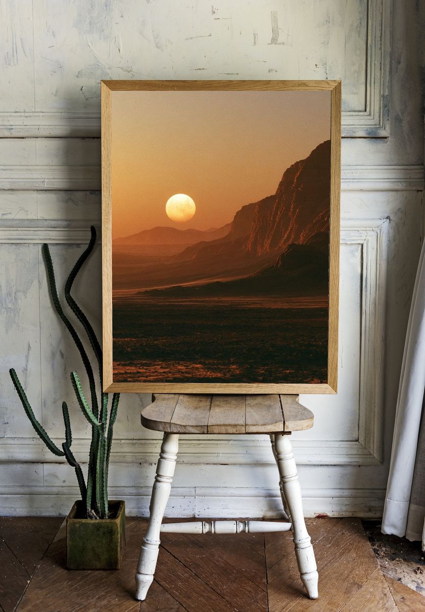 Desert Moonrise Landscape Poster. room preview
