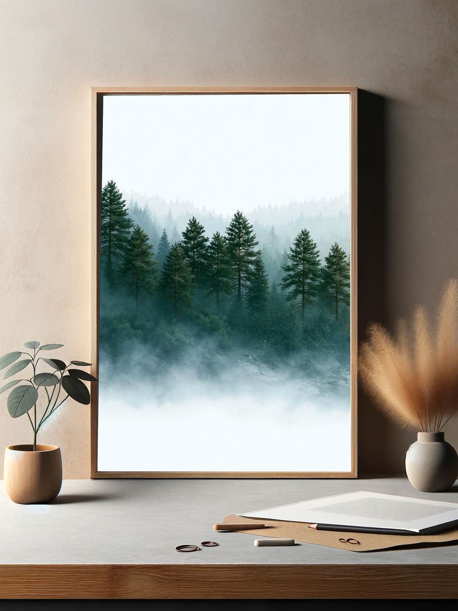 Misty Pine Forest Landscape Poster. — room view 2