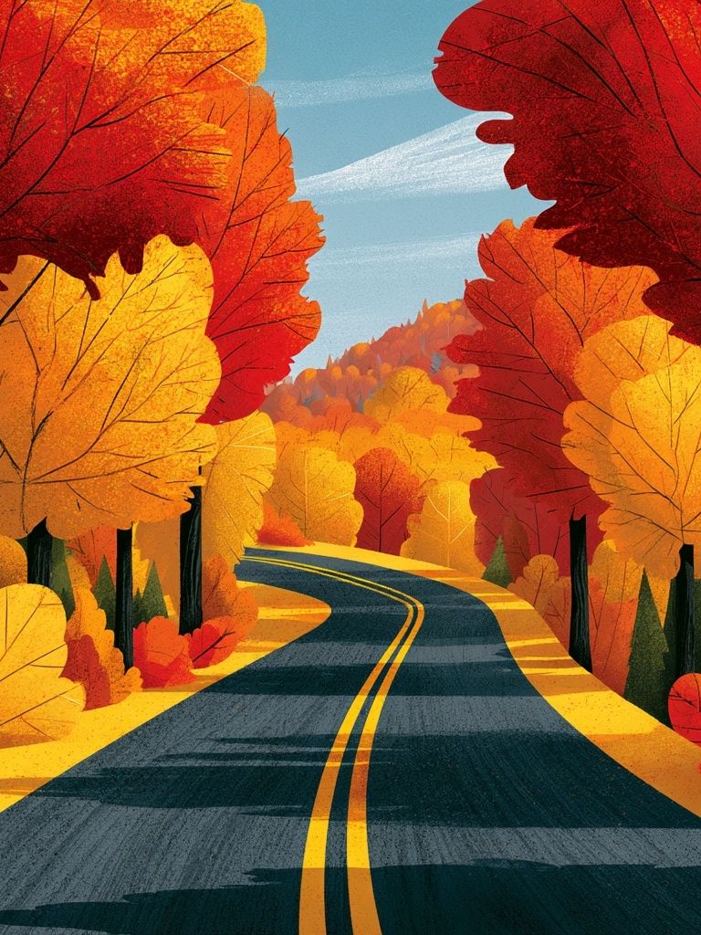 Autumn Forest Road Illustration Poster. poster detail
