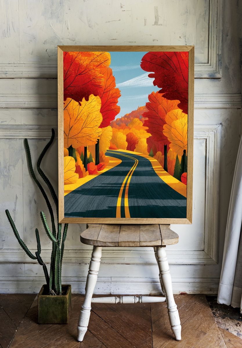 Autumn Forest Road Illustration Poster. room preview