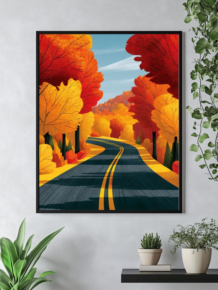 Autumn Forest Road Illustration Poster. — room view 4