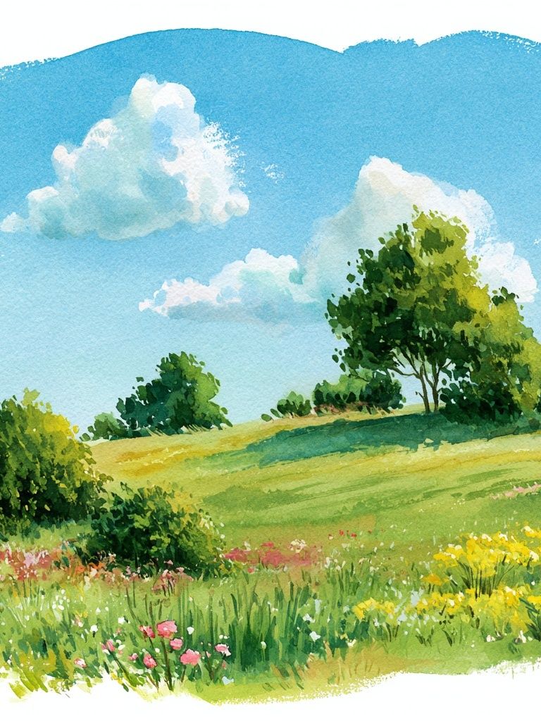 Sunny Meadow Watercolor Poster. poster detail