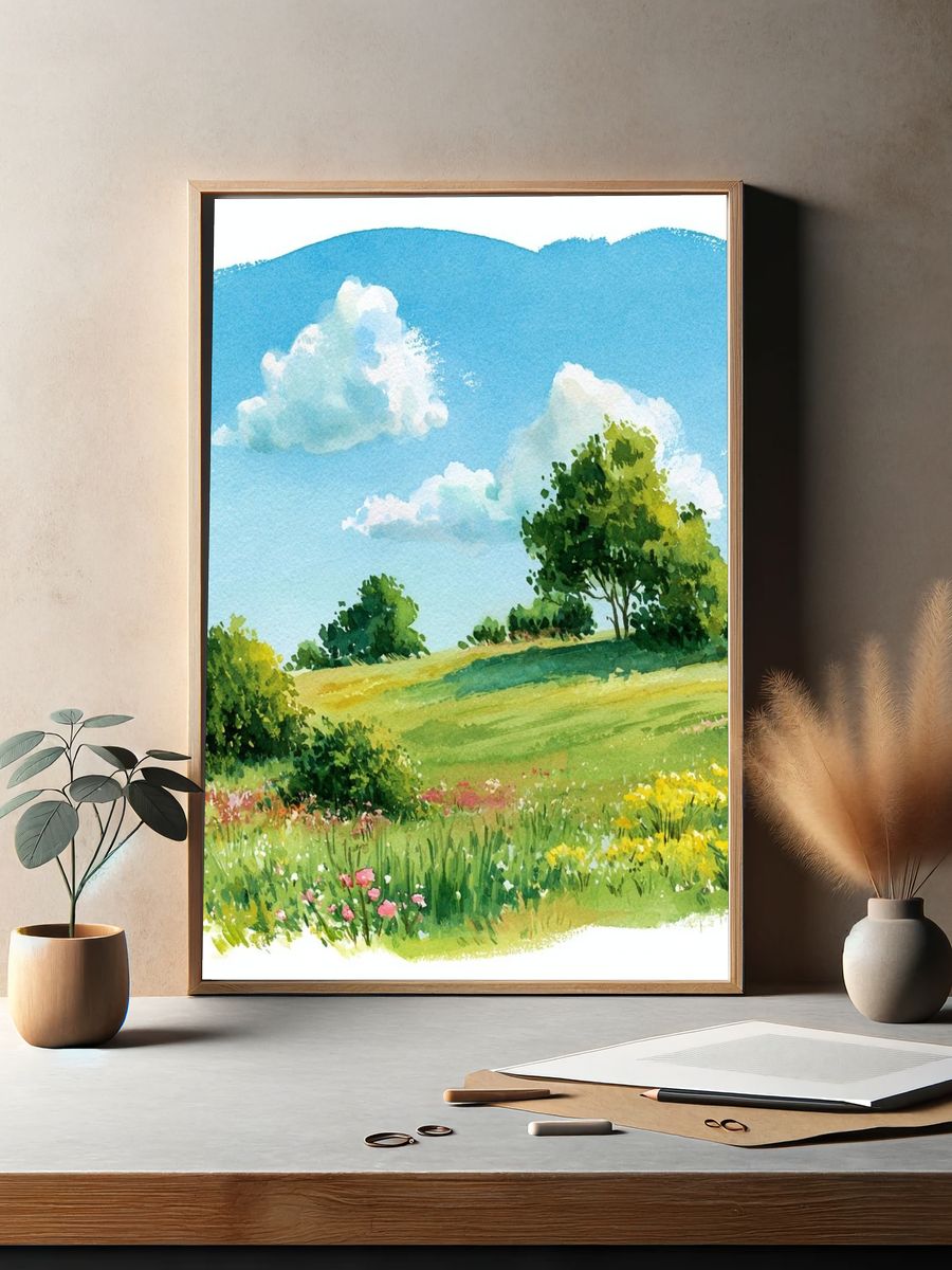 Sunny Meadow Watercolor Poster. — room view 2