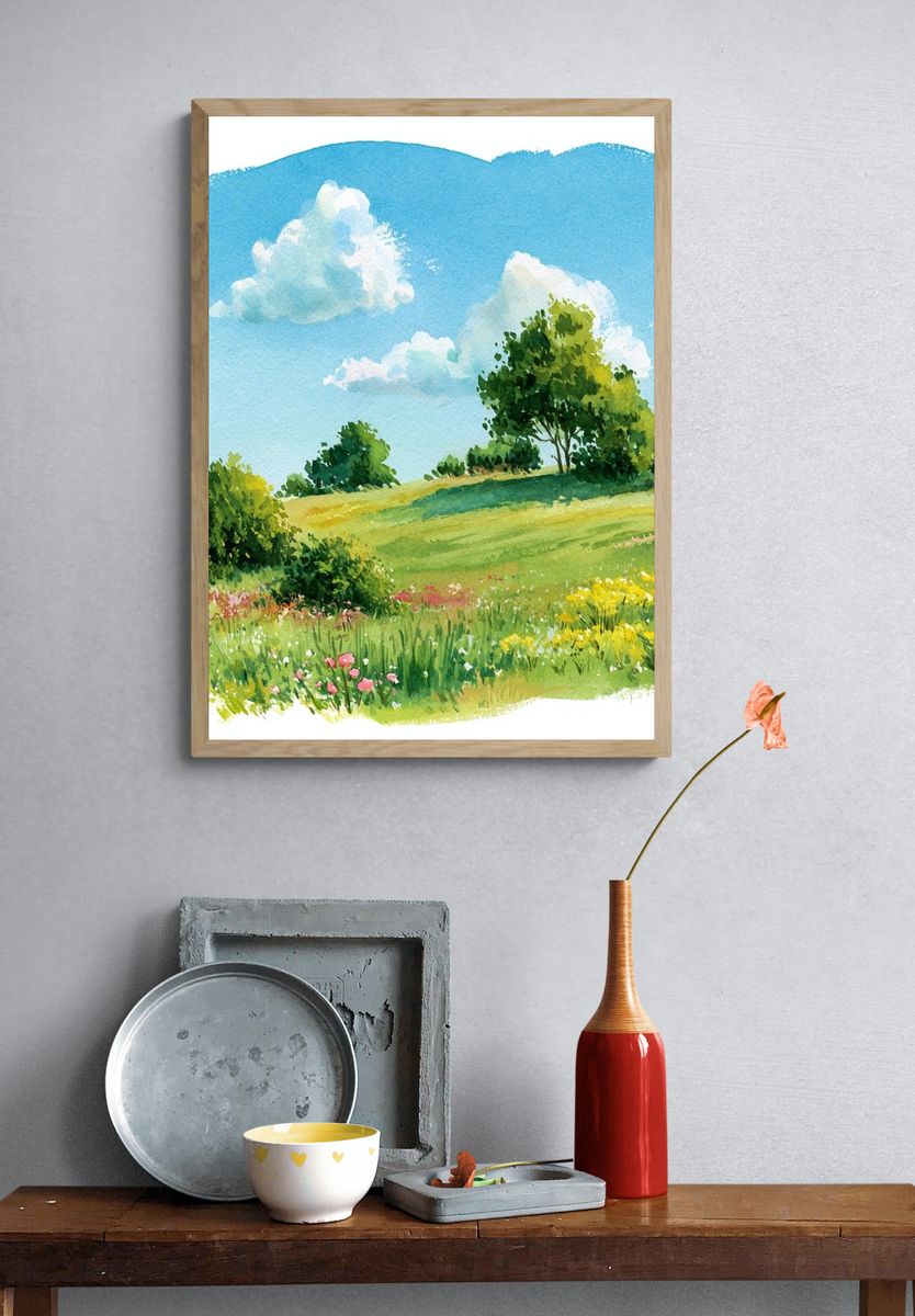 Sunny Meadow Watercolor Poster. — room view 3