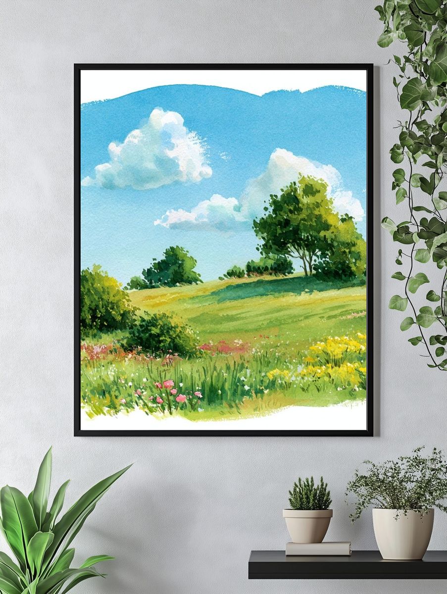 Sunny Meadow Watercolor Poster. — room view 4