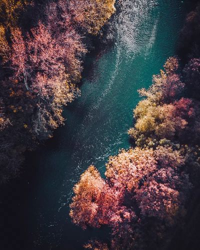 Aerial view river flowing Vaihingen.