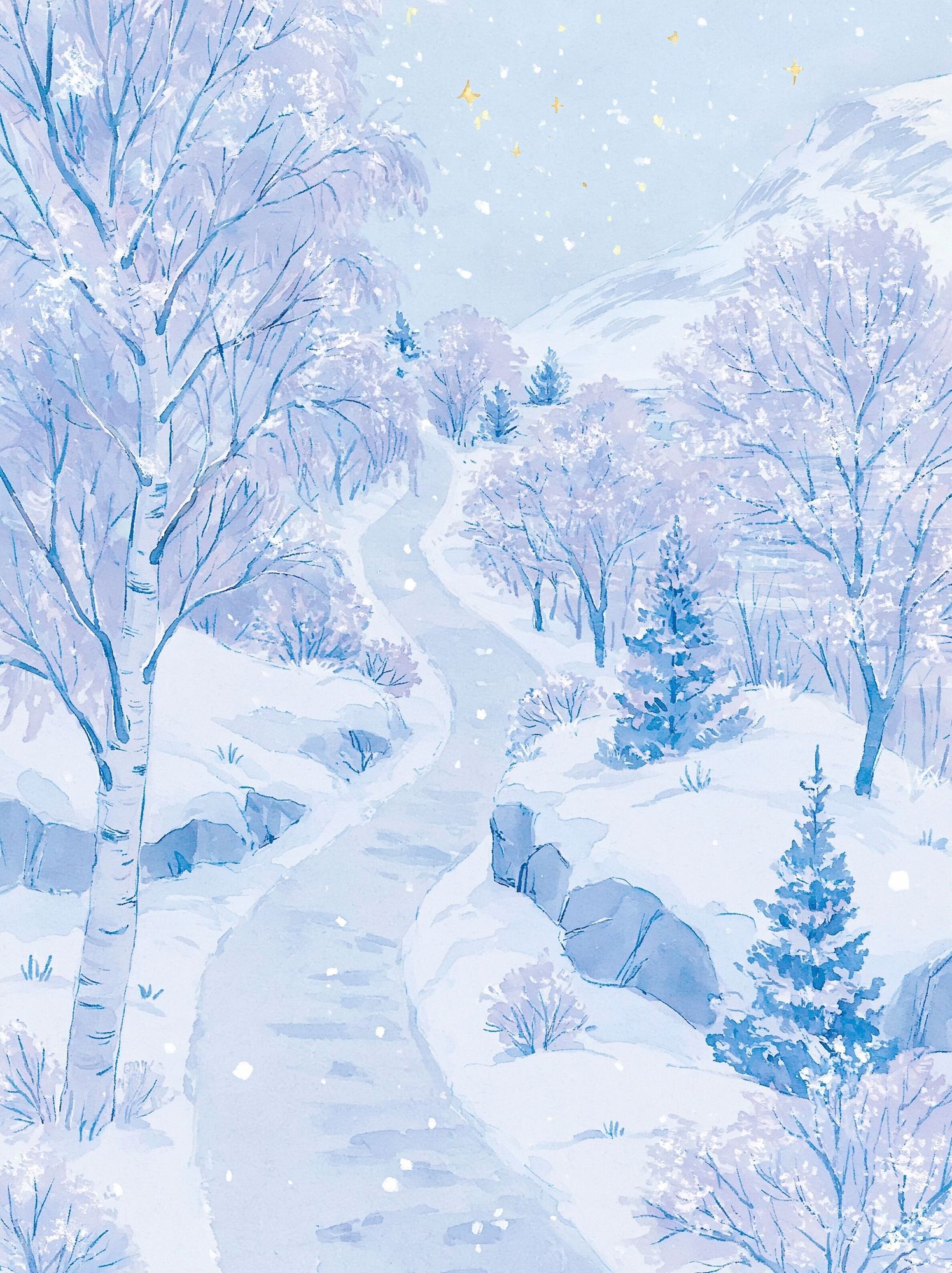 Snowy Winter Forest Illustration Poster. poster detail