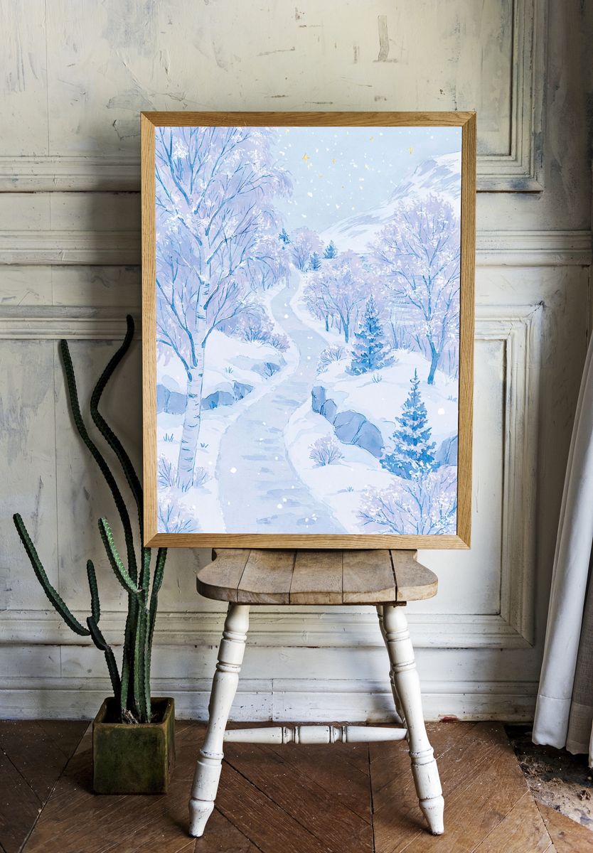 Snowy Winter Forest Illustration Poster. room preview