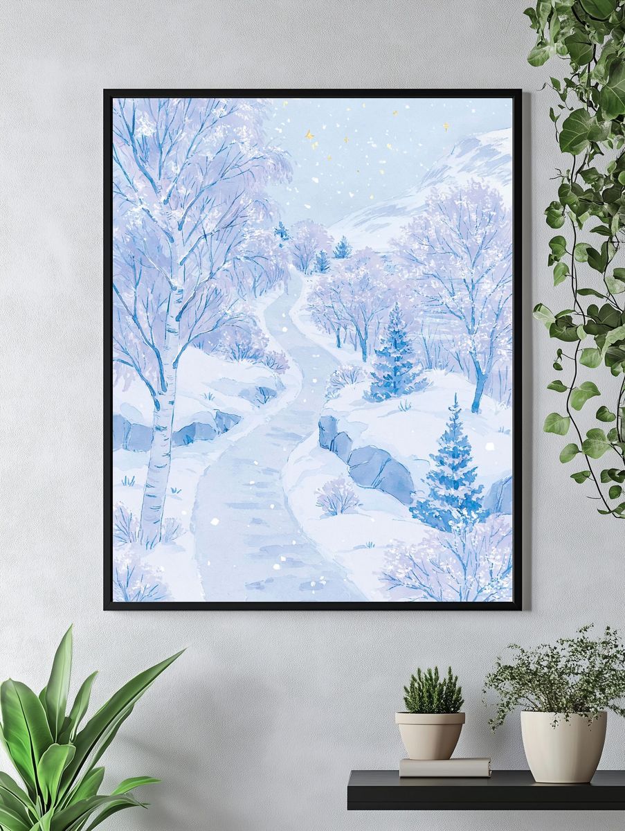 Snowy Winter Forest Illustration Poster. — room view 4