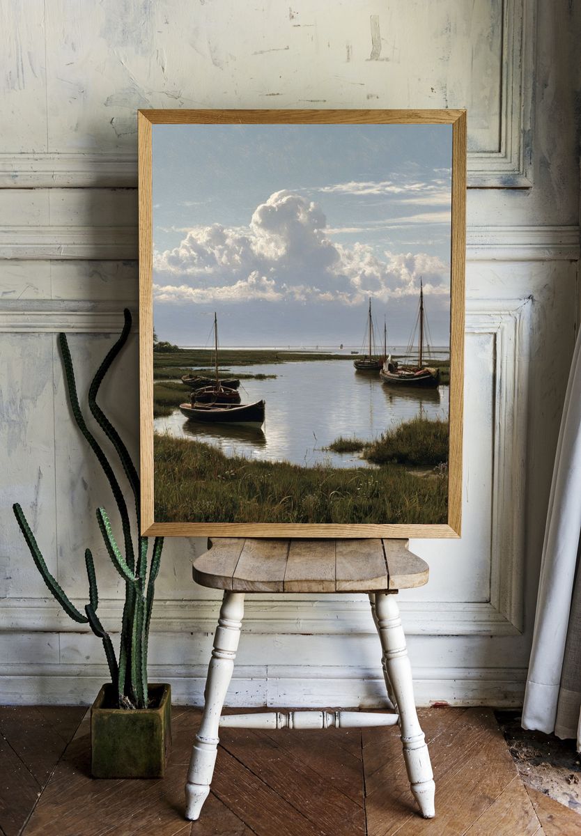 Harbor Boats at Low Tide Print. room preview