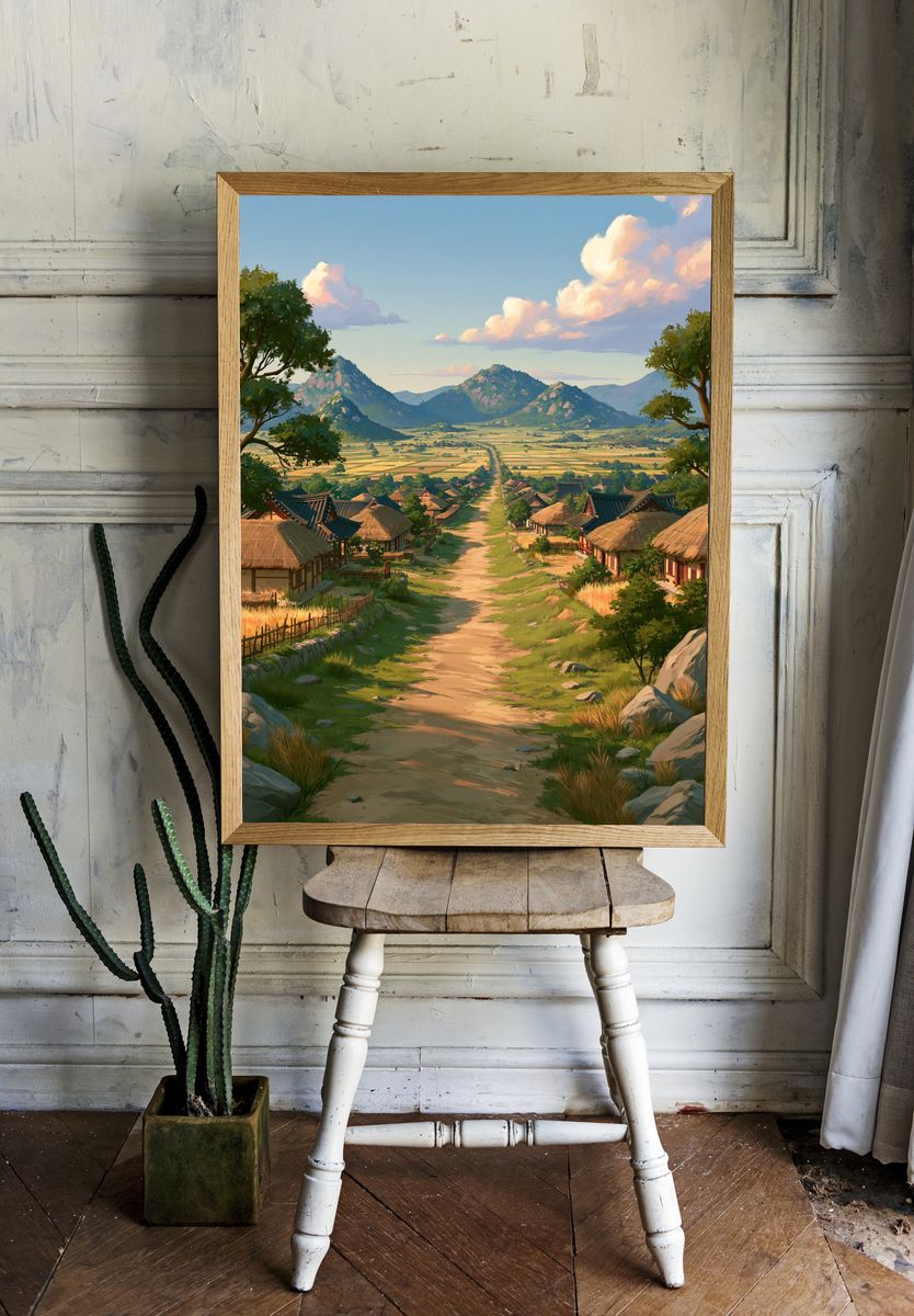 Mountain Village Landscape Print. — room view 1