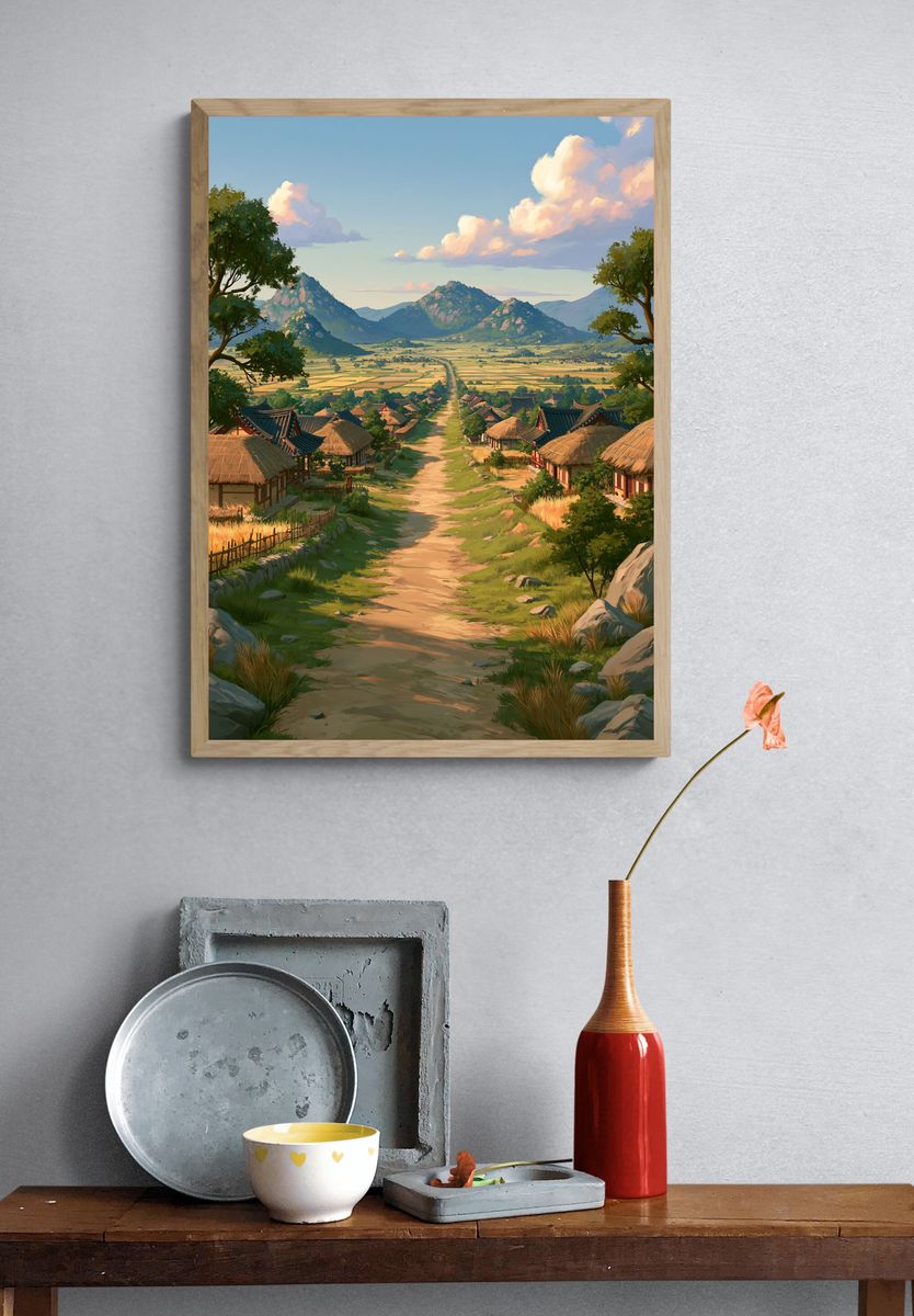 Mountain Village Landscape Print. — room view 3