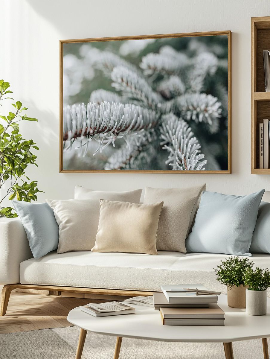 Frosted Pine Needles Nature Print. — room view 2