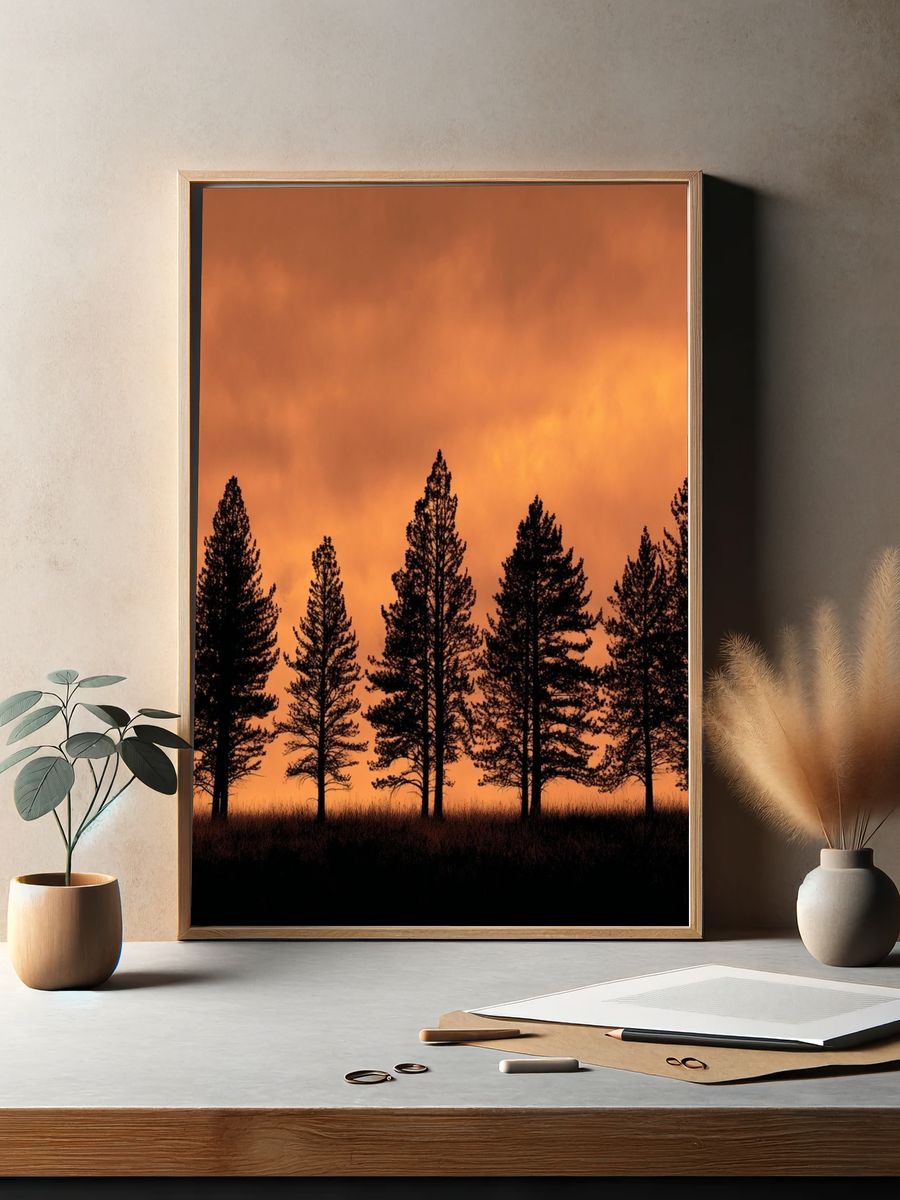 Sunset Pine Silhouettes Poster. — room view 2