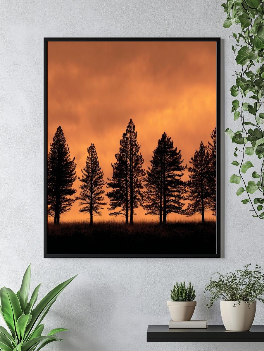 Sunset Pine Silhouettes Poster. — room view 4