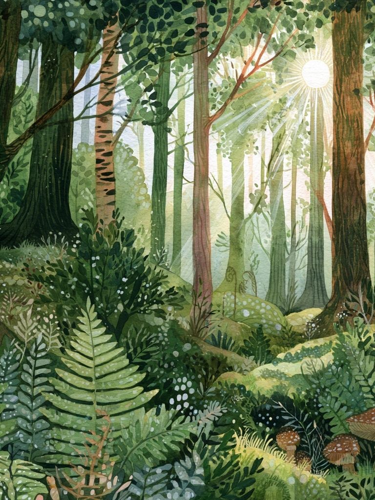 Sunlit Forest Watercolor Poster. poster — nature art