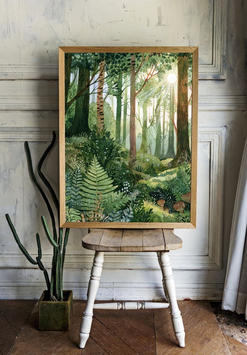 Sunlit Forest Watercolor Poster. — room view 1