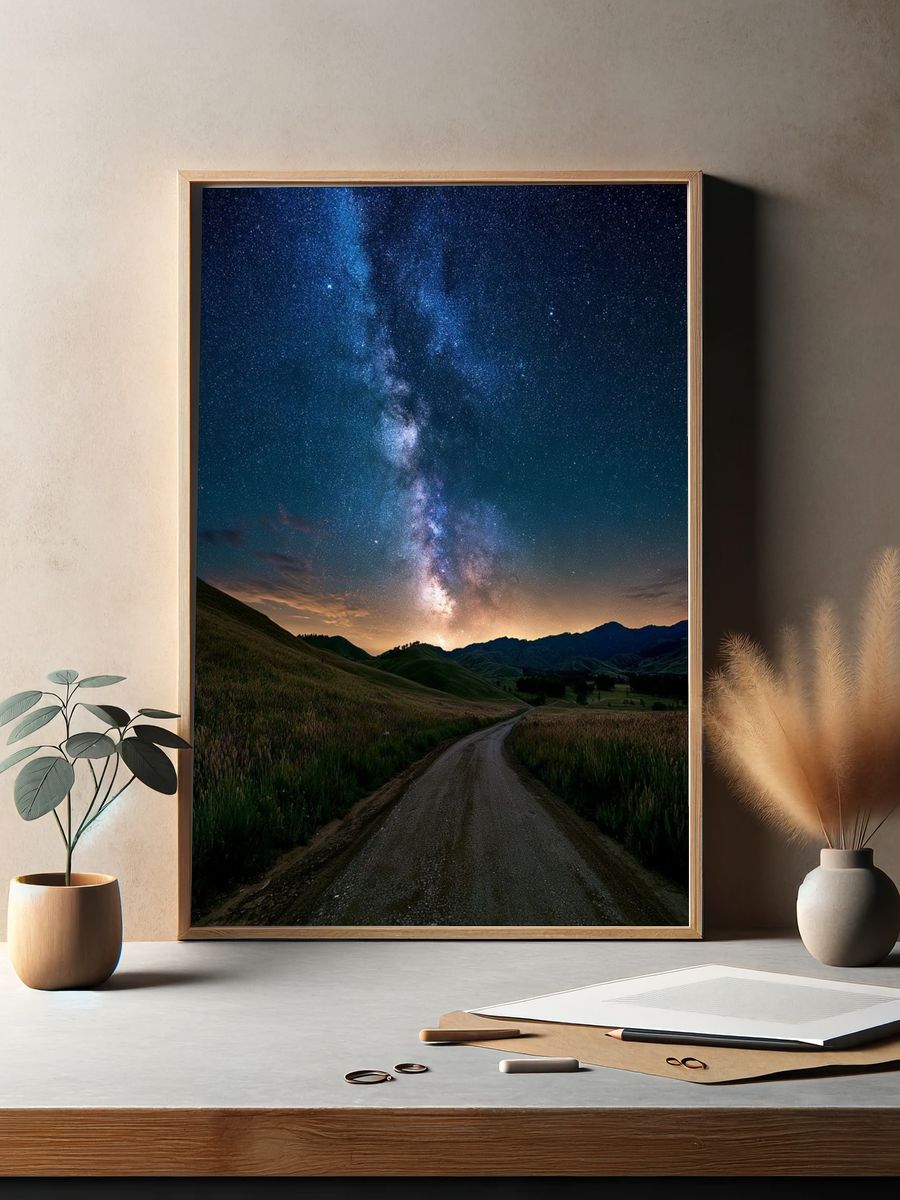 Milky Way Over Hills Poster. — room view 2