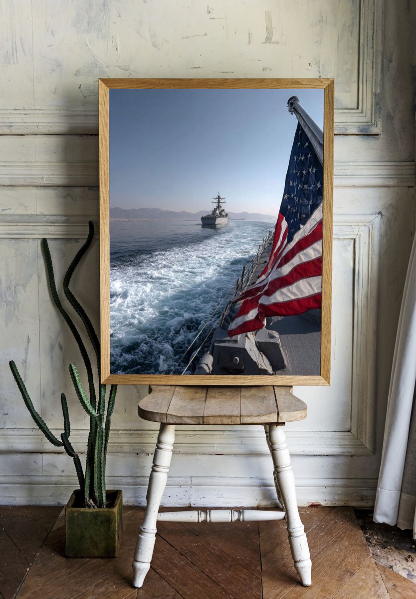 American Flag on Navy Ship — Photography Print. — room view 1