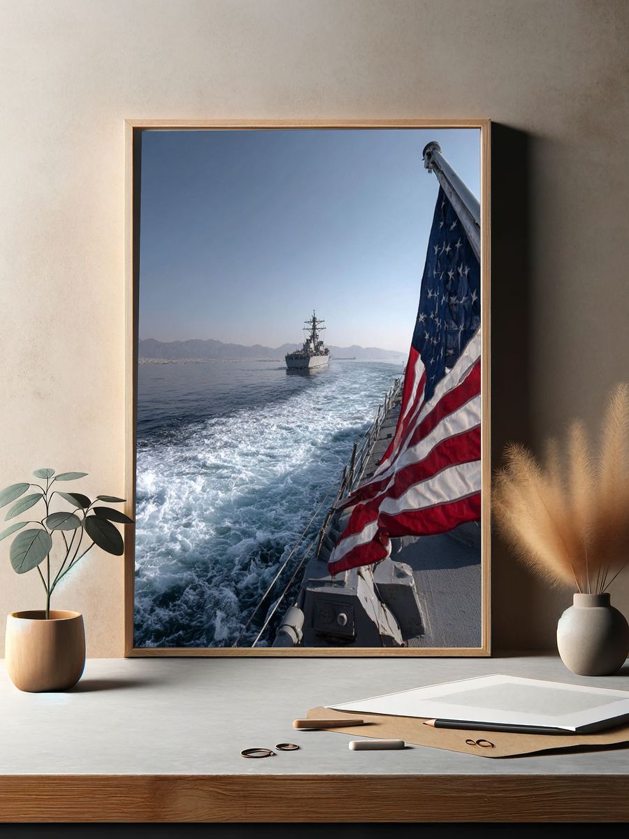 American Flag on Navy Ship — Photography Print. — room view 2