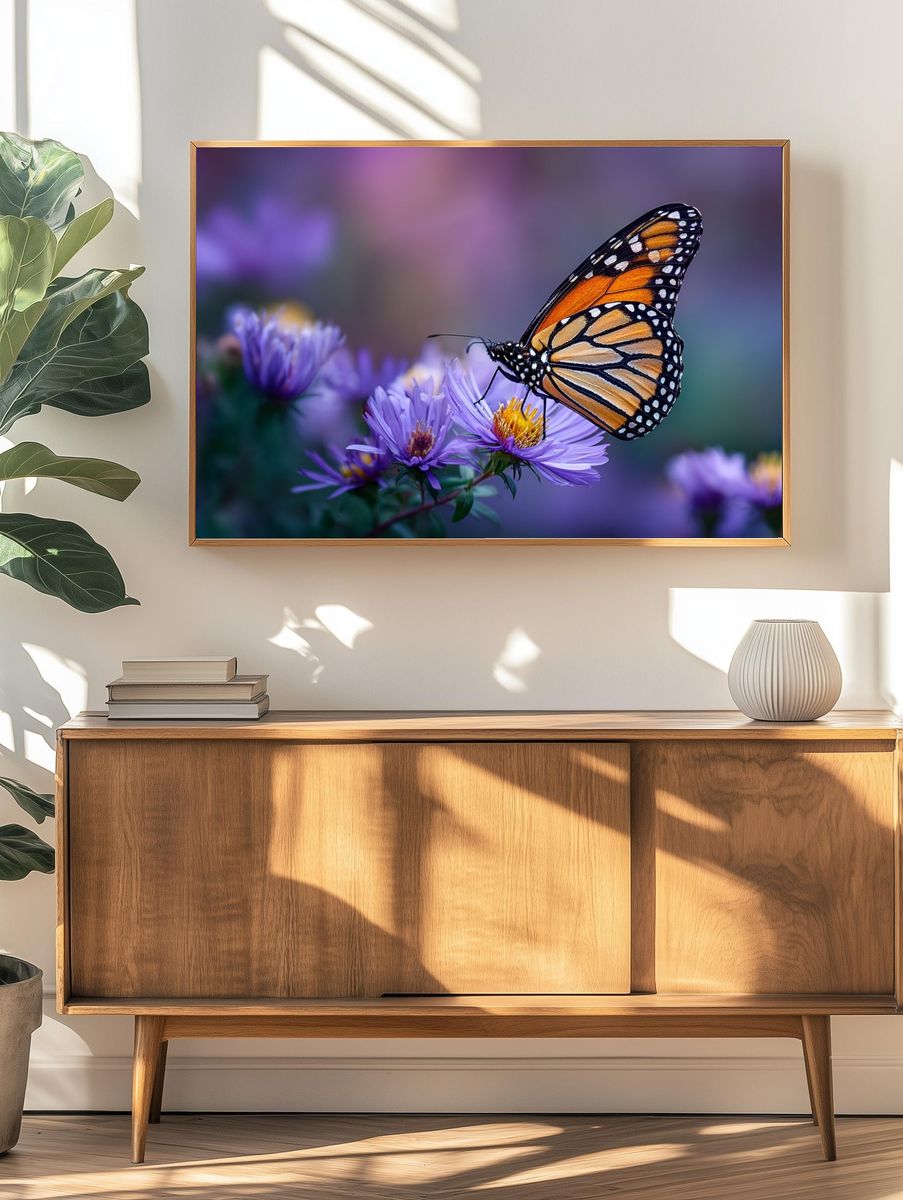 Monarch Butterfly on Purple Flowers — Nature Print. — room view 3