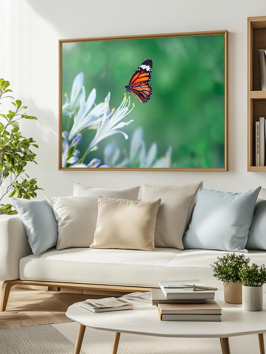 Monarch Butterfly on Flower — Nature Print. — room view 2