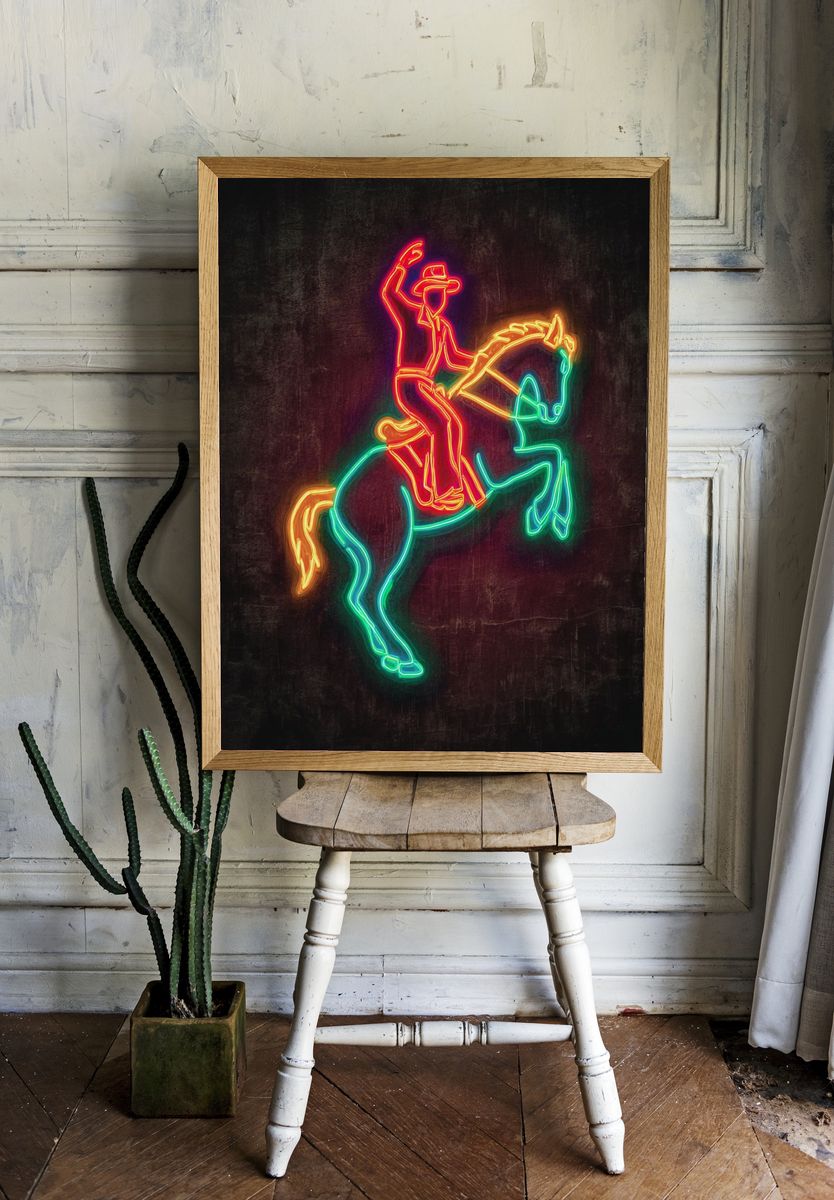 Neon Cowboy Horse Poster. — room view 1