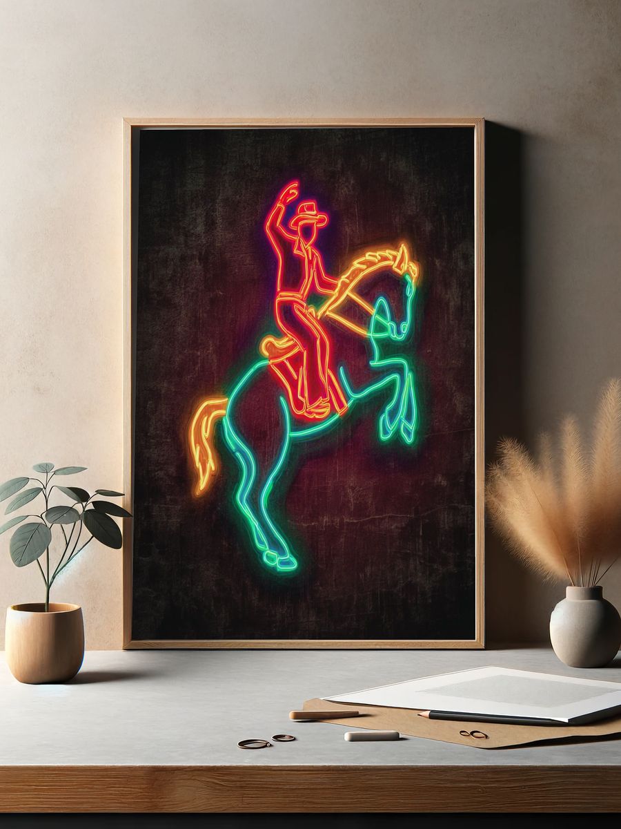 Neon Cowboy Horse Poster. — room view 2