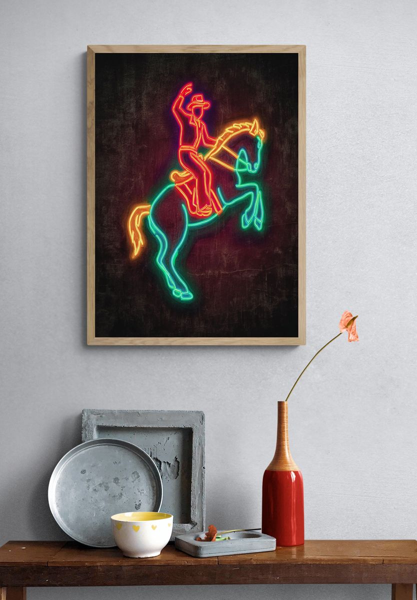 Neon Cowboy Horse Poster. — room view 3