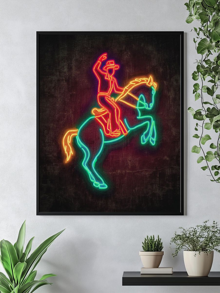 Neon Cowboy Horse Poster. — room view 4
