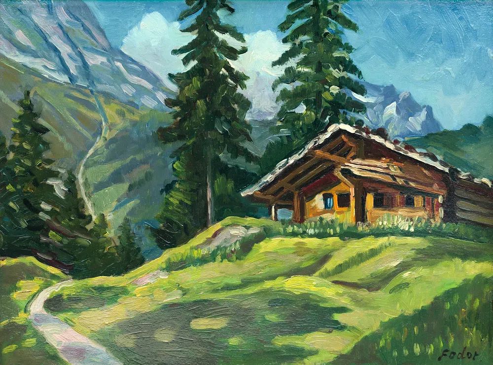 Mountain Cabin Landscape Poster. poster — nature art