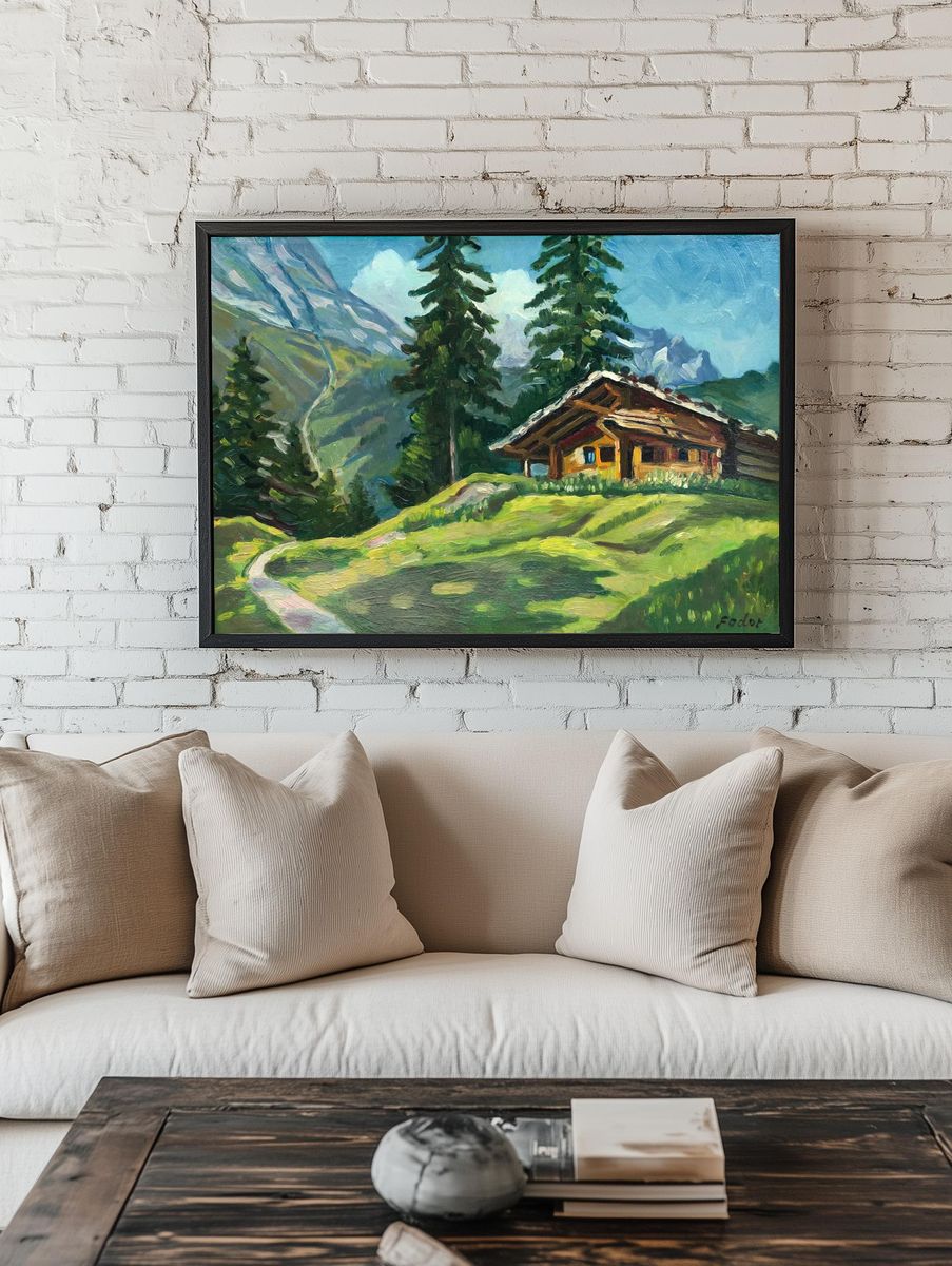 Mountain Cabin Landscape Poster. — room view 1