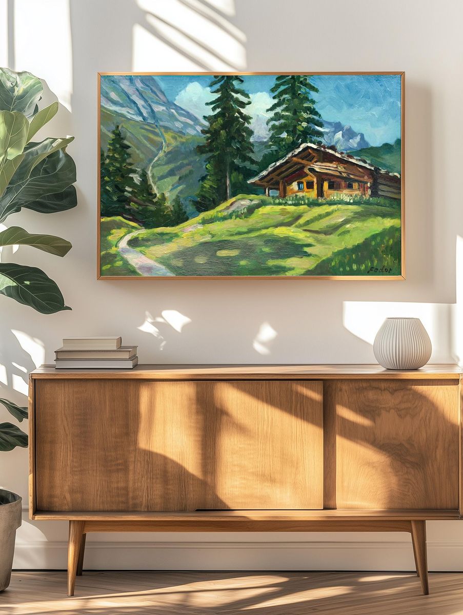 Mountain Cabin Landscape Poster. — room view 3