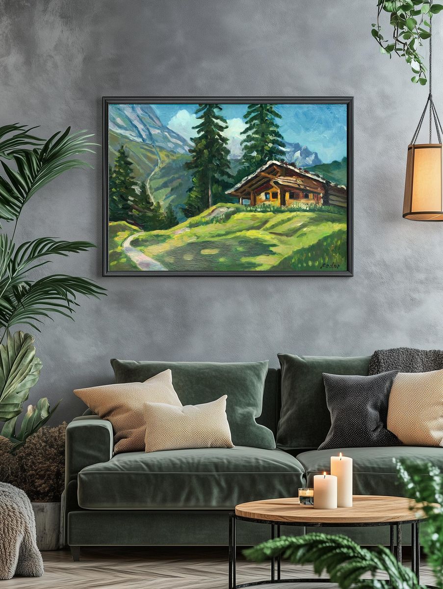 Mountain Cabin Landscape Poster. — room view 4