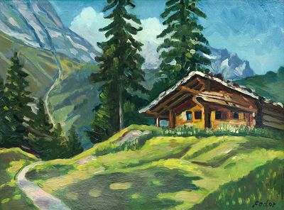 Mountain Cabin Landscape Poster. poster