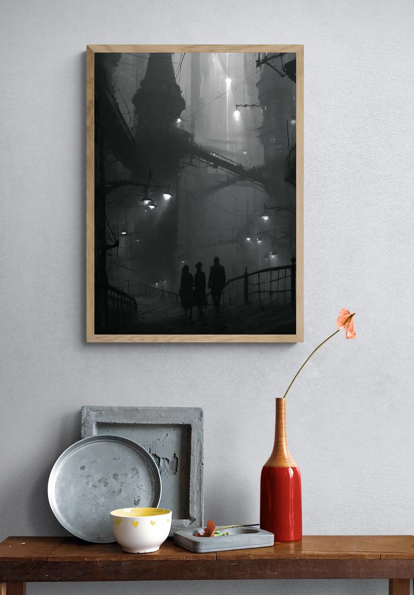 Noir Cityscape Photography Poster. — room view 3