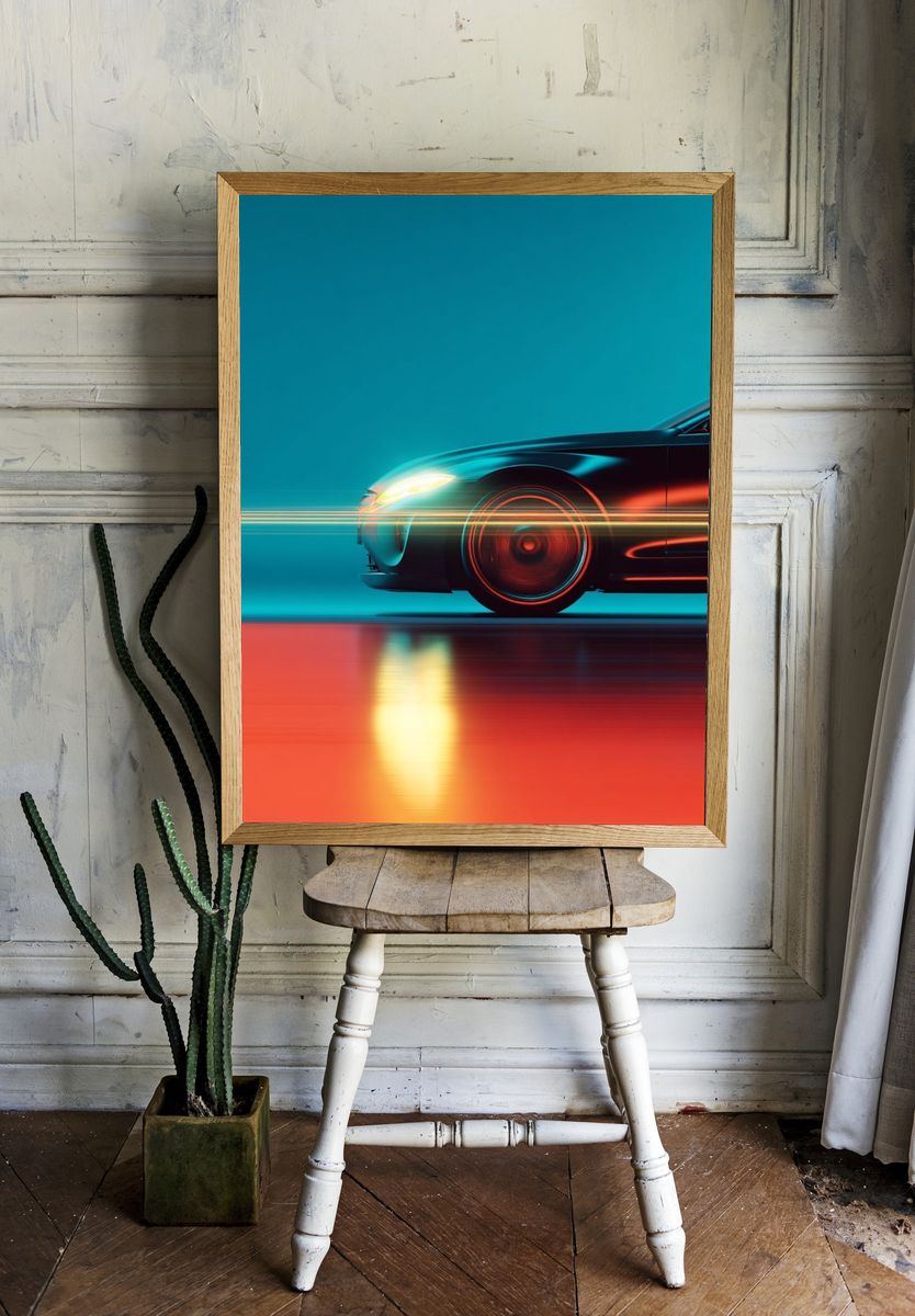 Neon Sports Car Photography Poster. — room view 1