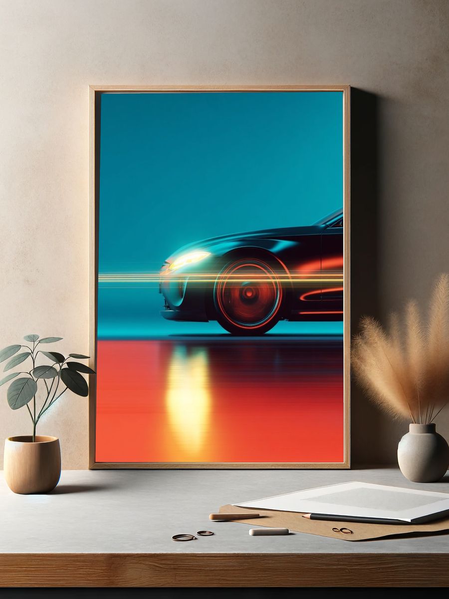 Neon Sports Car Photography Poster. — room view 2