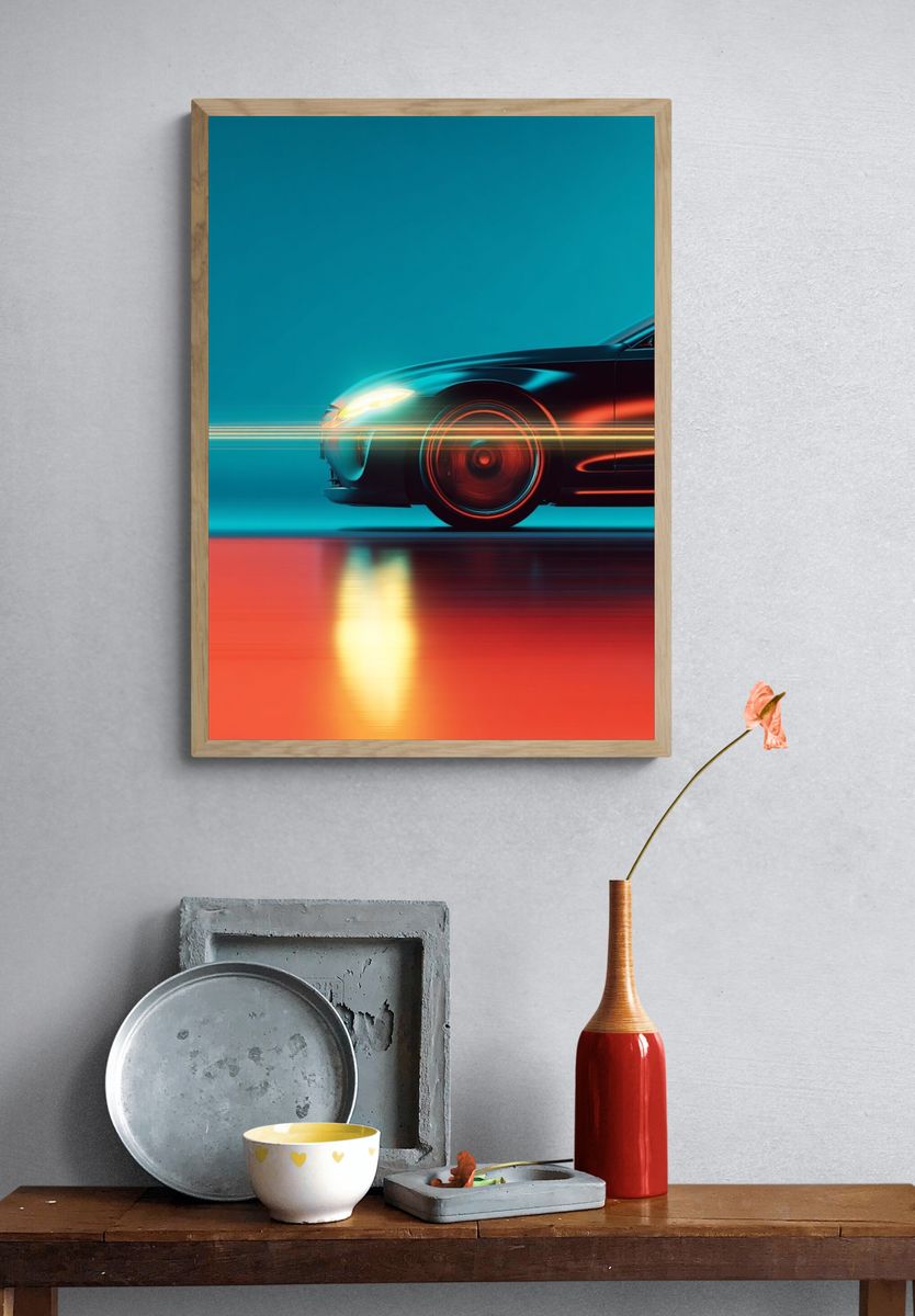 Neon Sports Car Photography Poster. — room view 3