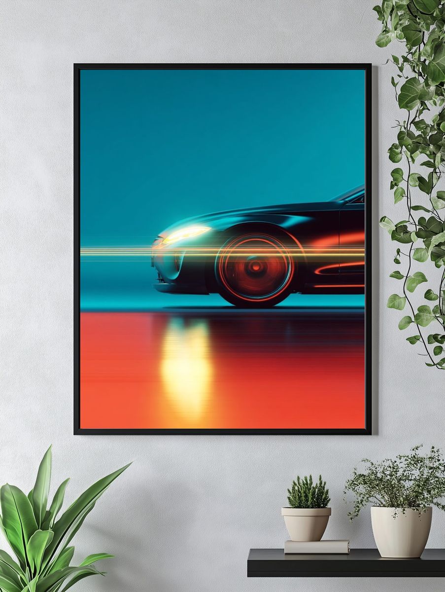 Neon Sports Car Photography Poster. — room view 4