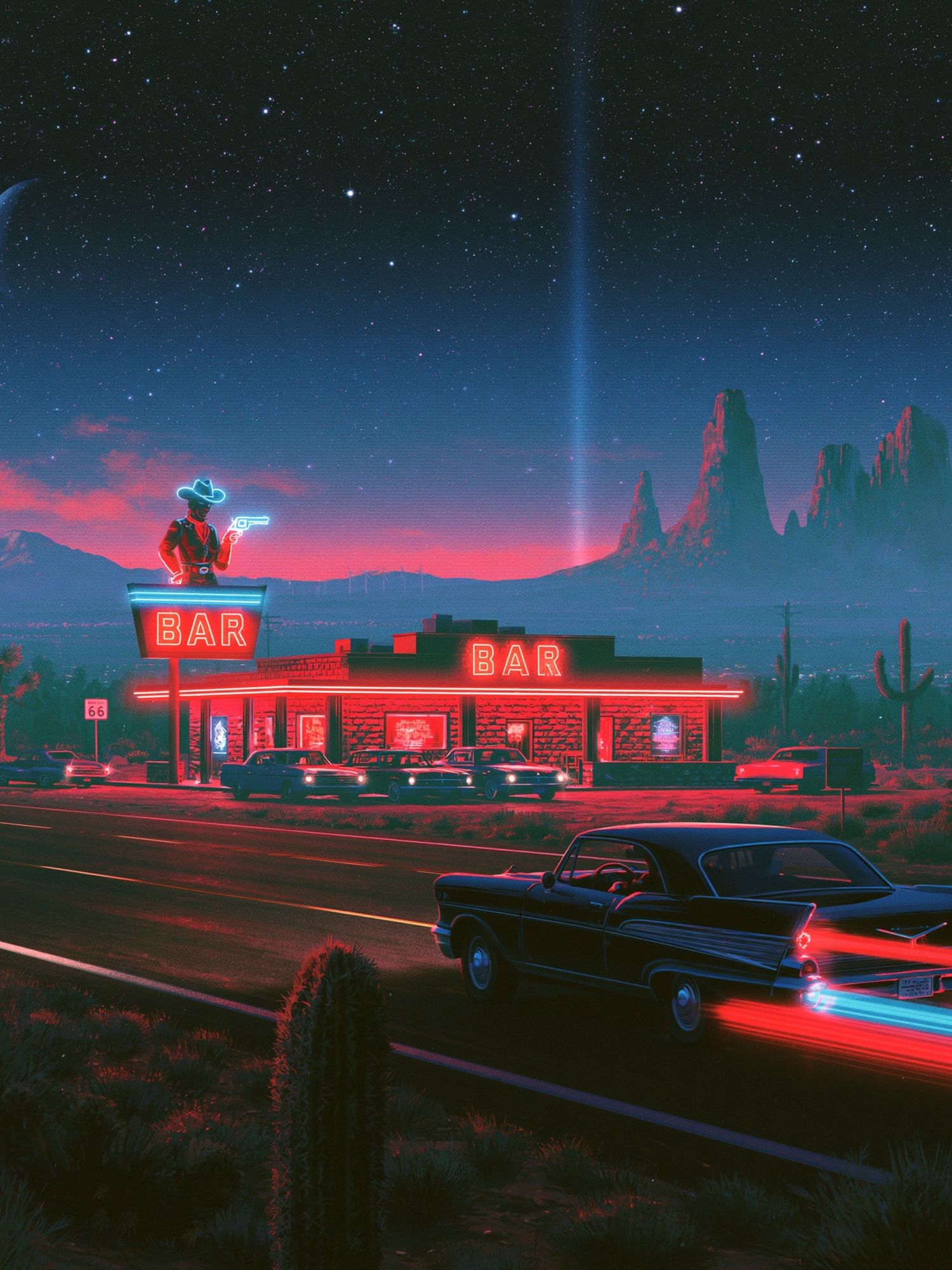 Neon Desert Bar — Retro Print. poster detail