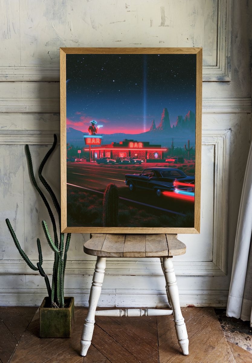 Neon Desert Bar — Retro Print. — room view 1