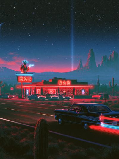 Neon Desert Bar — Retro Print. poster