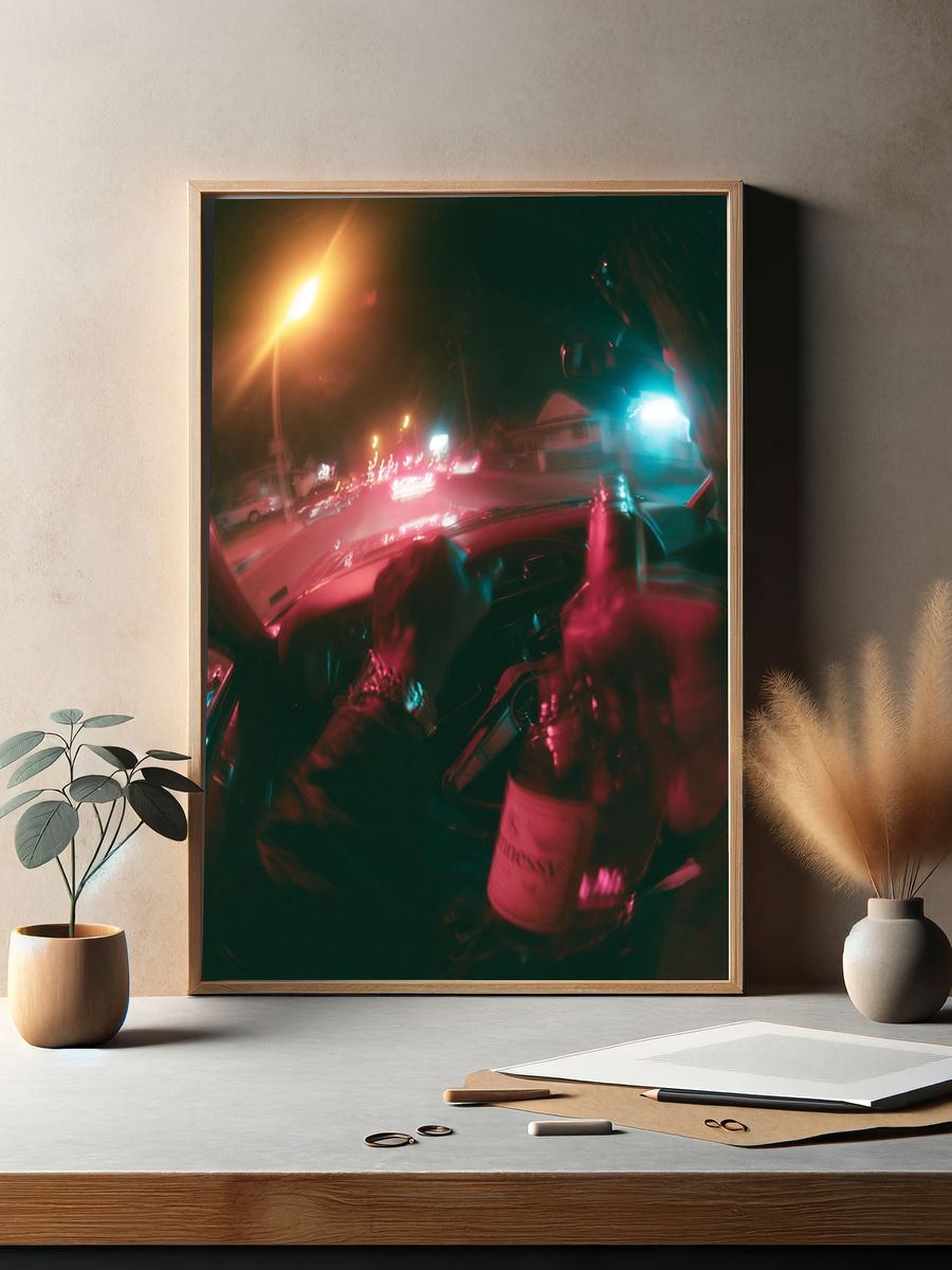 Neon Night Drive Photography Poster. — room view 2